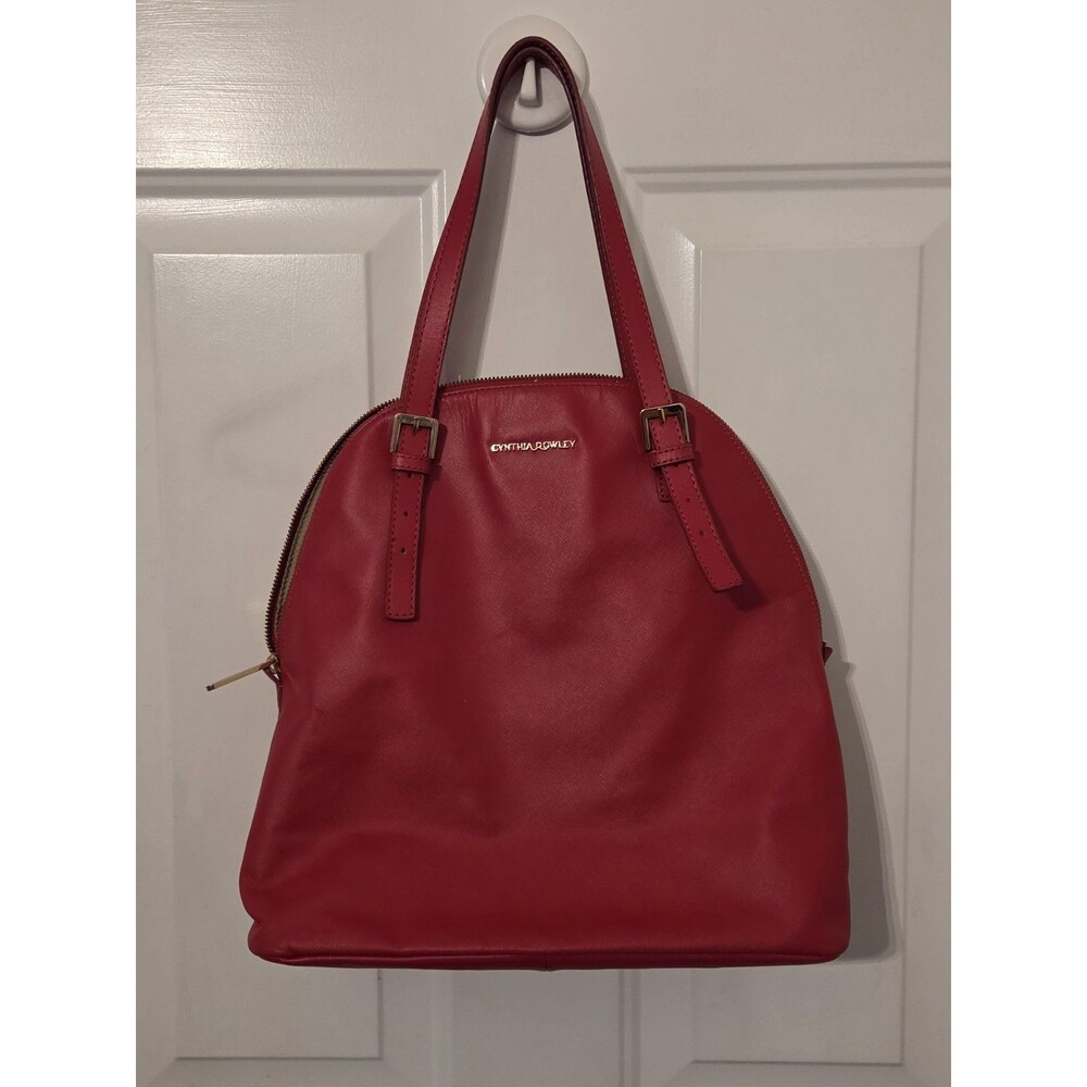 Cynthia Rowley Red Shoulder Bag Gold Hardware Zip Dual Handles Bag Charm